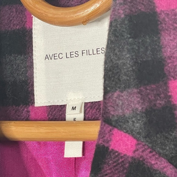 Avec Les Filles Plaid Double Breasted Coat Grey Black Pink. Size Medium. NWT. - Picture 9 of 12